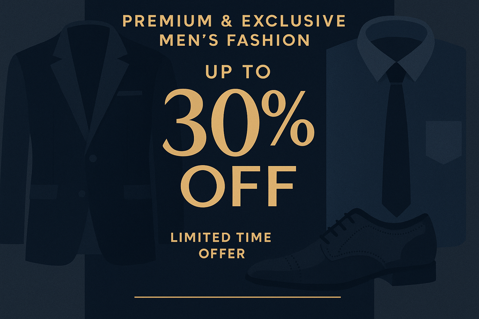 Generate a poster with upto 30% off on premium and exclusive men fashion brand